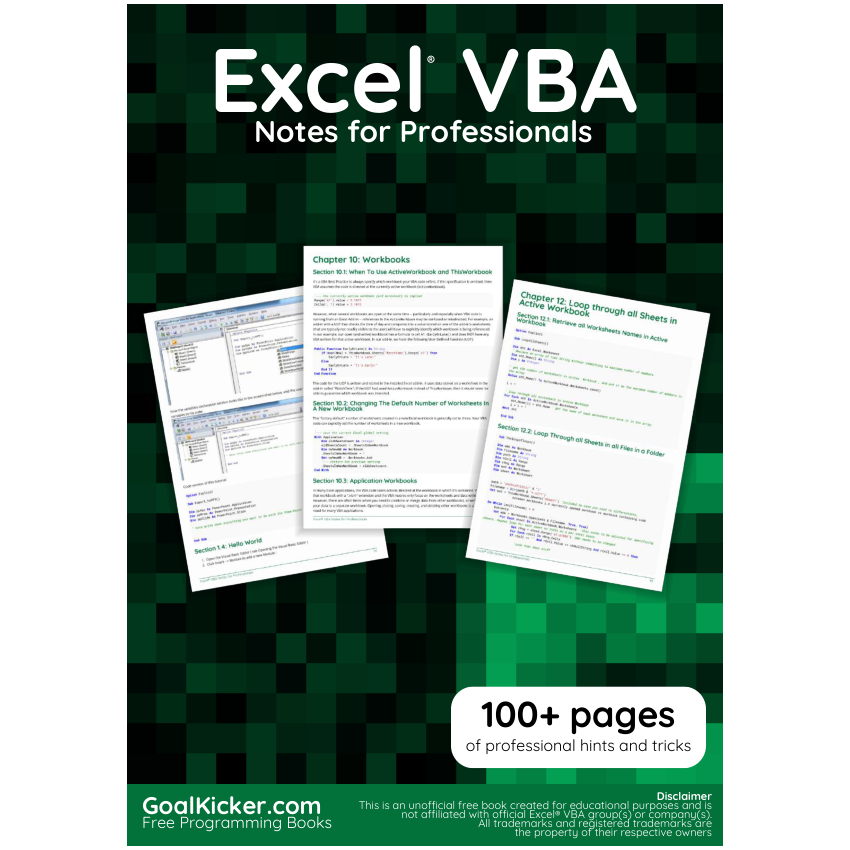 Excel VBA Notes For Professionals