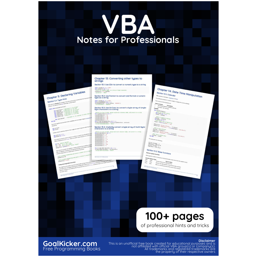 VBA Notes For Professionals